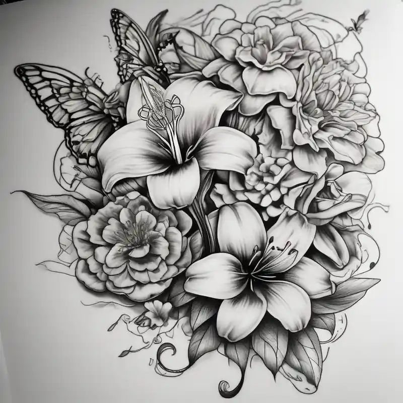 Calia Lily, rose, gadiolus, carnation,Narcissus,poppy, aster, violet,chrysanthemum, lily of the valley and water lily sleeve – Old school, Couleurs vives